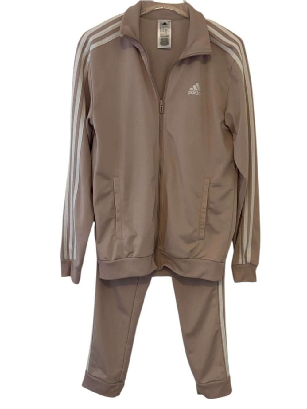 Adidas 3 Stripe Tracksuit Set Beige Taupe Jacket Joggers Womens Size S - Picture 2 of 9